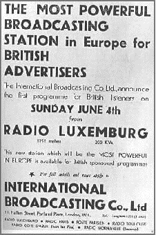 Advert for the start of Radio Luxembourg